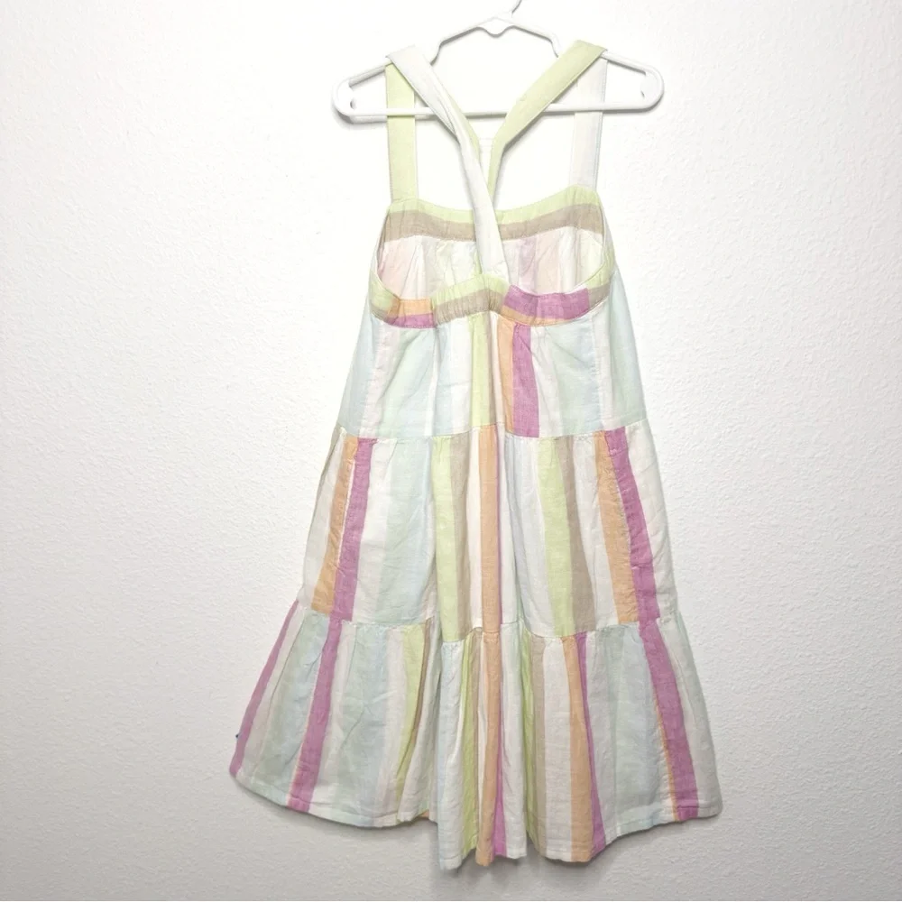 Gap girls crisscross back tiered striped multicolor dress linen blend size L NWT